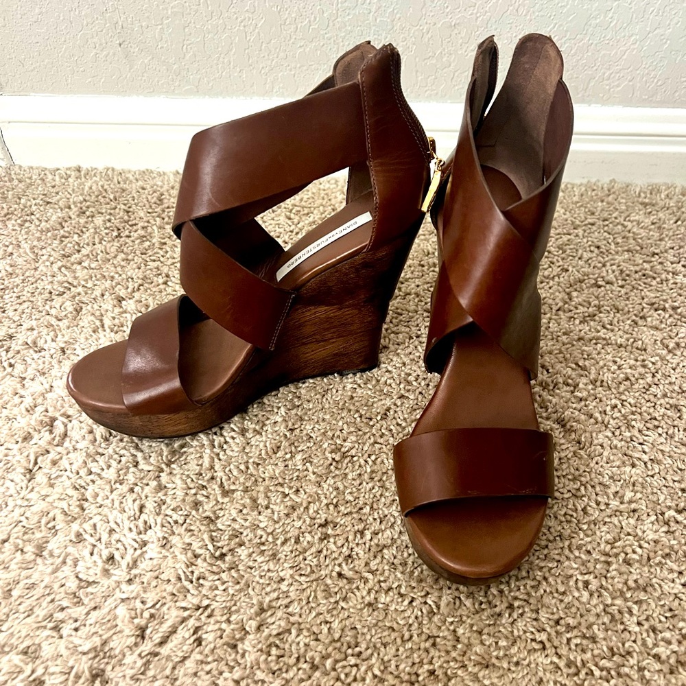 Diane Von Furstenberg Brown Leather Wedge